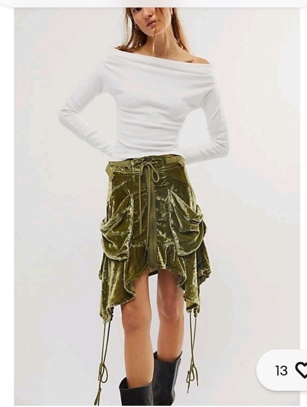 Free People Women's Paxton Velvet Parachute Hippie Skirt Olive Green Size 2
